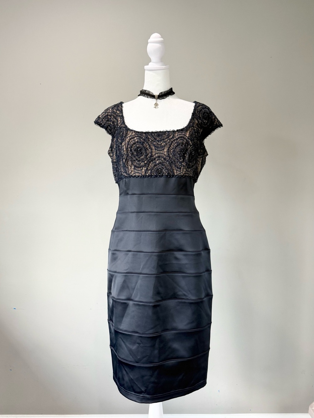 T by Tadashi Deep Navy Satin Cocktail Sheath Dress